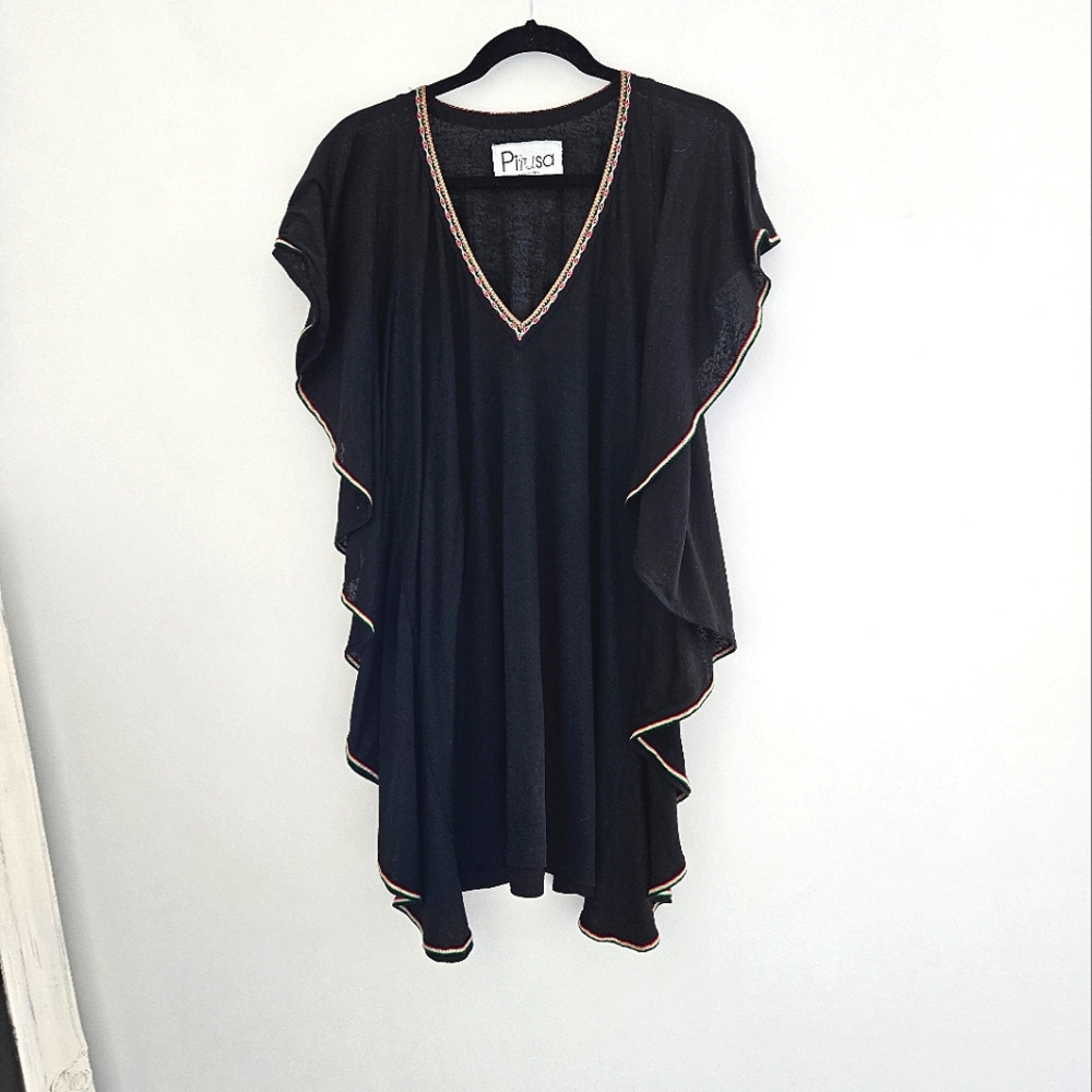 PITUSA Black With Colorful Embroidered Edging Butterfly Mini Dress Cover-up